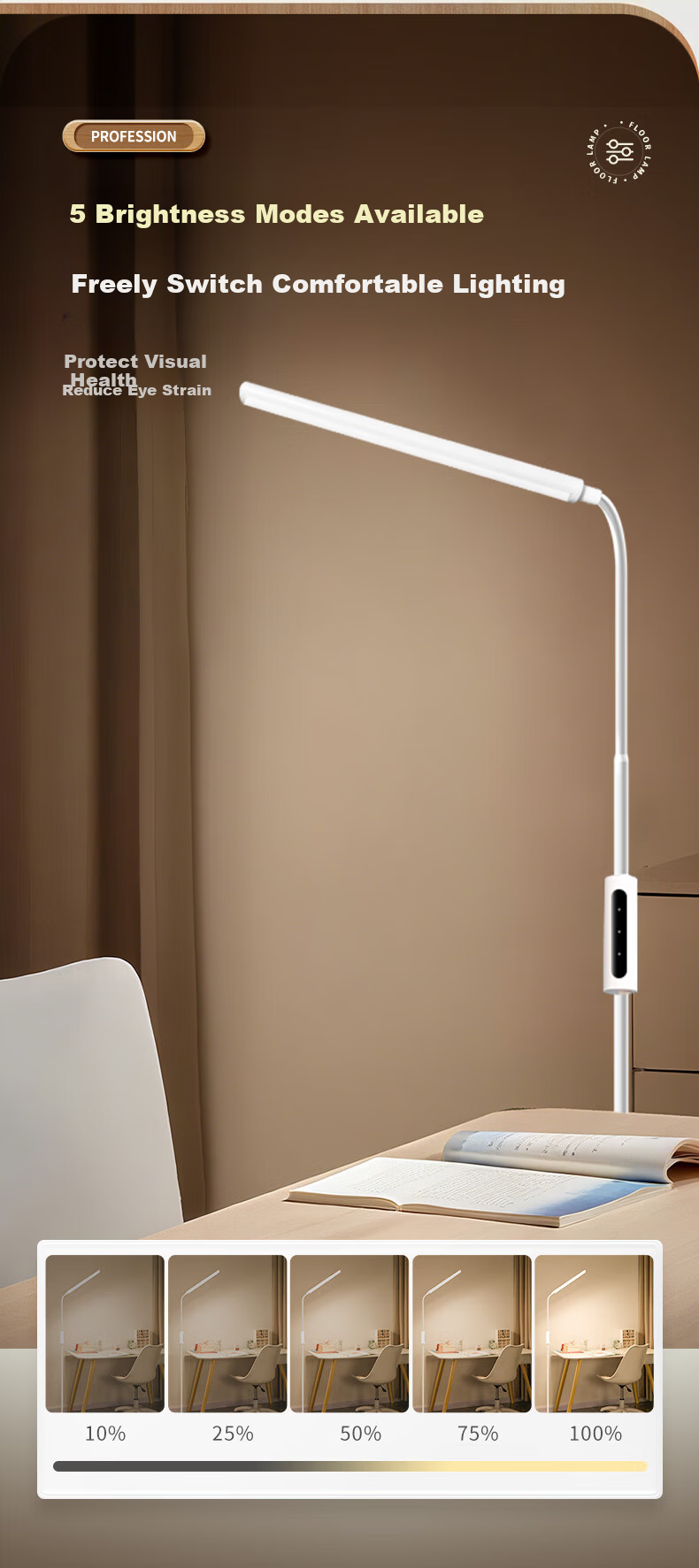 Kufire Floor Lamp Desk Lamp Office Work Light Living Room Bedroom Super Bright Large Area Desk Lamp Standing Bedside Lamp 12