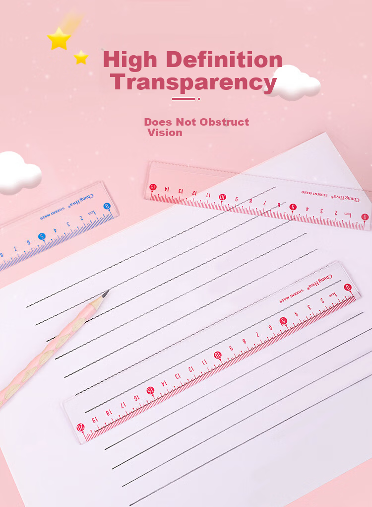 Chung Hwa Explosion-Proof Wear-Resistant High-Precision Plastic Ruler 15cm Multi-Spec Student Drawing Measuring Ruler Wave Transparent Acrylic RB0006 Blue 6