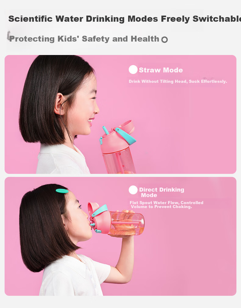 Chakolab Children's Straw Cup PPSU Water Bottle Food Grade School Dual Drink Lid Kada Cup Sea Salt Pink Lychee 550ml 10