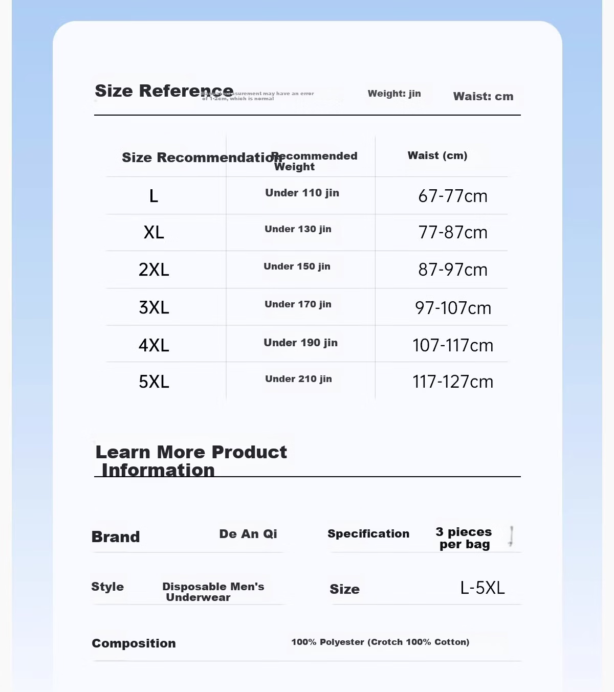 Deanqi Medical Disposable Cotton Boxer Briefs Sterile Individually Packaged Men's Travel Wash-Free Daily Use L 5