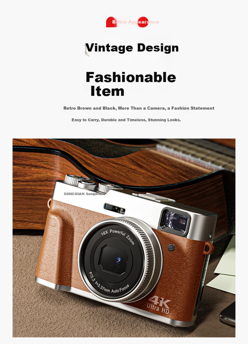 SONGDIAN Vlog Digital Camera, Retro Mirrorless Portable Camera, High-Definition Viewfinder, Student All-In Camera DC202 Official Standard Configuration with 16GB Memory 7