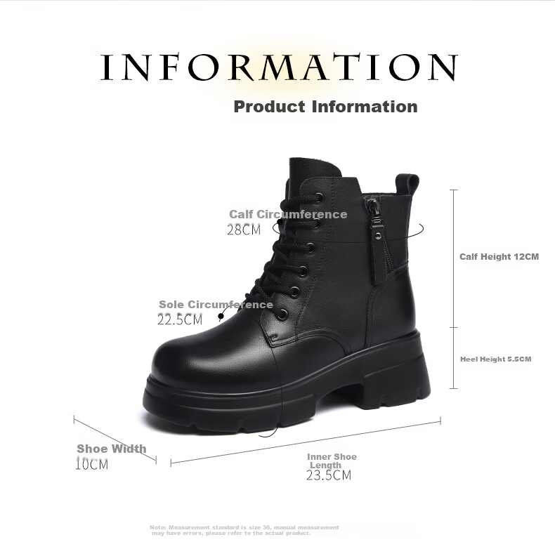 Red Dragonfly Women's Martin Boots Fleece Lined Warm Slimming Short Boots Petite Thick Sole Height Increasing Leather Boots WTC442891H Black Size 35 7
