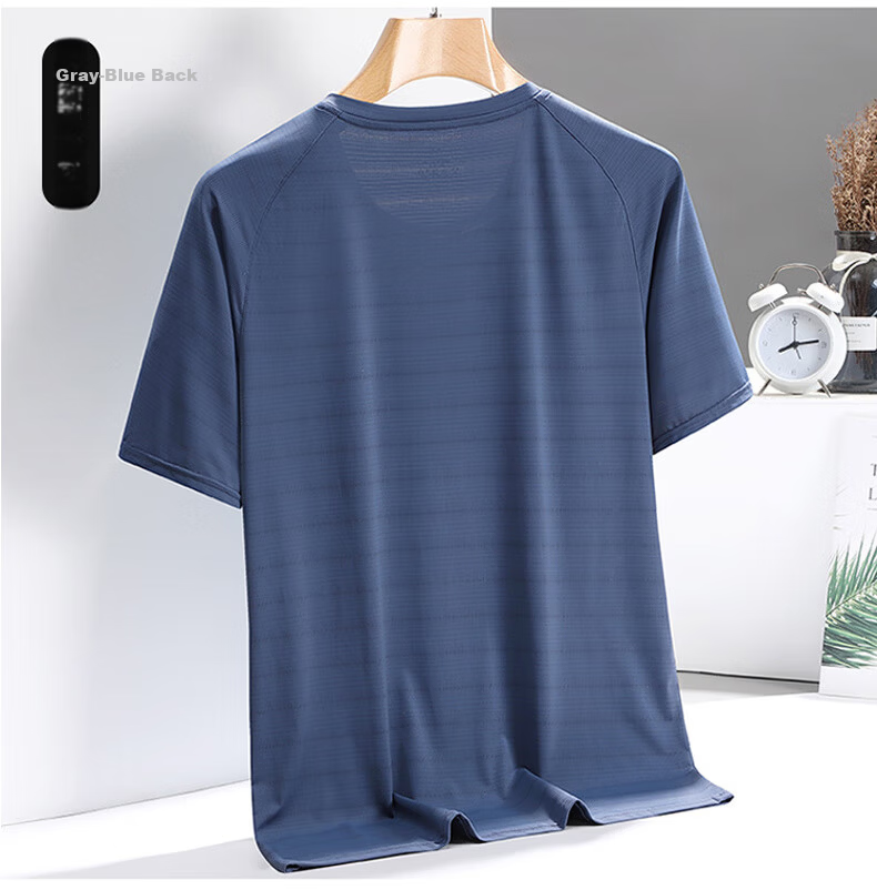 ROMON Men's Short Sleeve T-Shirt Summer Ice Silk Casual Thin Ice Feeling Quick-Dry Crew Neck Base Shirt ZH8906 Gray M 18