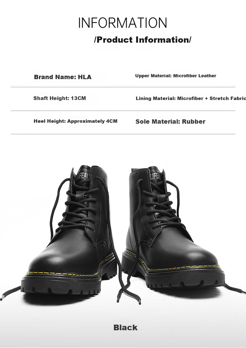 HLA Martin Boots for Men, Autumn And Winter Work Shoes, Men's Boots HAAGZM4EAE290, Black Fleece-Lined, Size 39 4