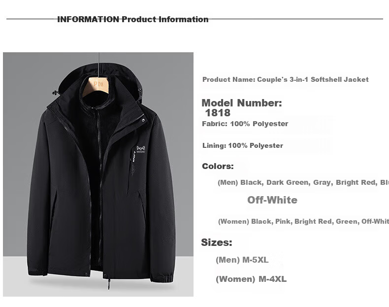 Miiow Men's Jacket Autumn Winter Thickened Outdoor 3-in-1 Detachable Sports Couple Off-Road Coat Beige XL 5