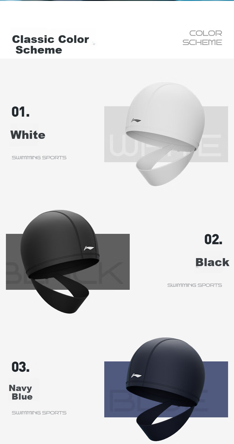 LI-NING Unisex Comfortable Fabric Swim Cap for Long Hair, Fashionable Ear Protection, Non-Tight, Non-Sticky Hair Swim Cap 6014 White 13