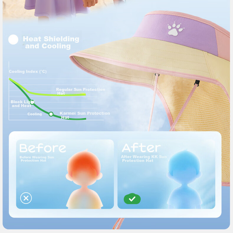 KELME Kids Sun Protection Hat Wide Brim Unisex Children 3-15 Years Open Top Cape Beach Sun Hat 5