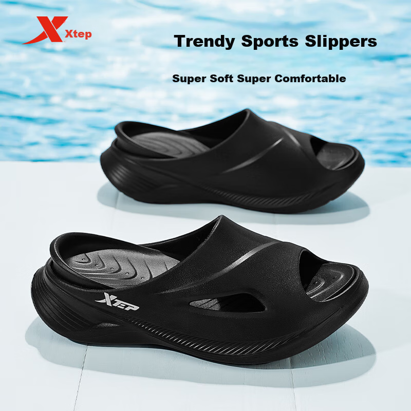 XTEP Men's Sports Slippers Casual Outdoor Summer Beach Sandals A027 Black Size 38-39