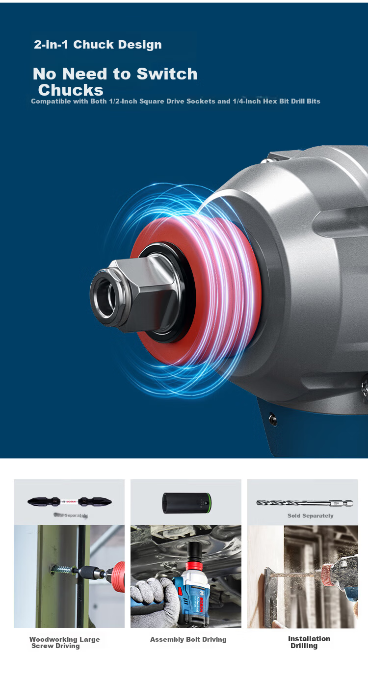 BOSCH Impact Wrench, Electric Air Gun for Installation And Maintenance, 18V Lithium Battery, 350 N·m, GDS18V-350, 4.0Ah Battery *2 5