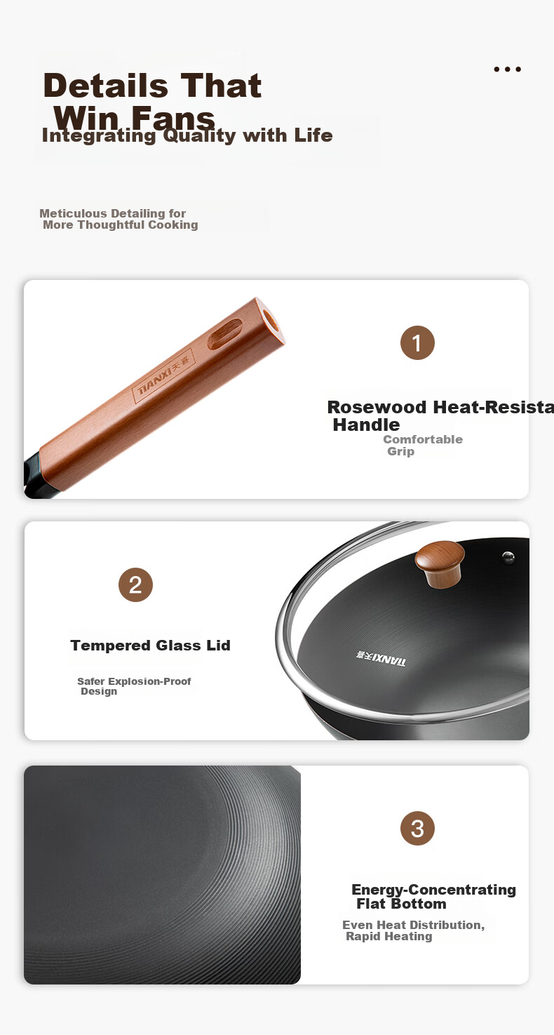 Tianxi 30cm Healthy Uncoated Ribbed Iron Wok Flat Bottom Non-Stick Stir Fry Pan Compatible with Open Flame Gas and Induction Cookers 17