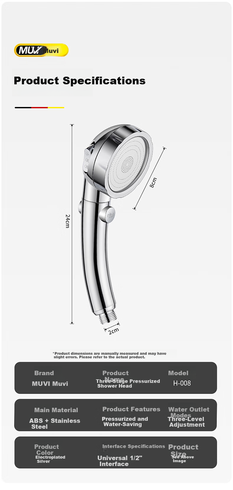 Muvi High Pressure Shower Head Handheld Single Nozzle Universal Bathroom Shower Sprayer 1