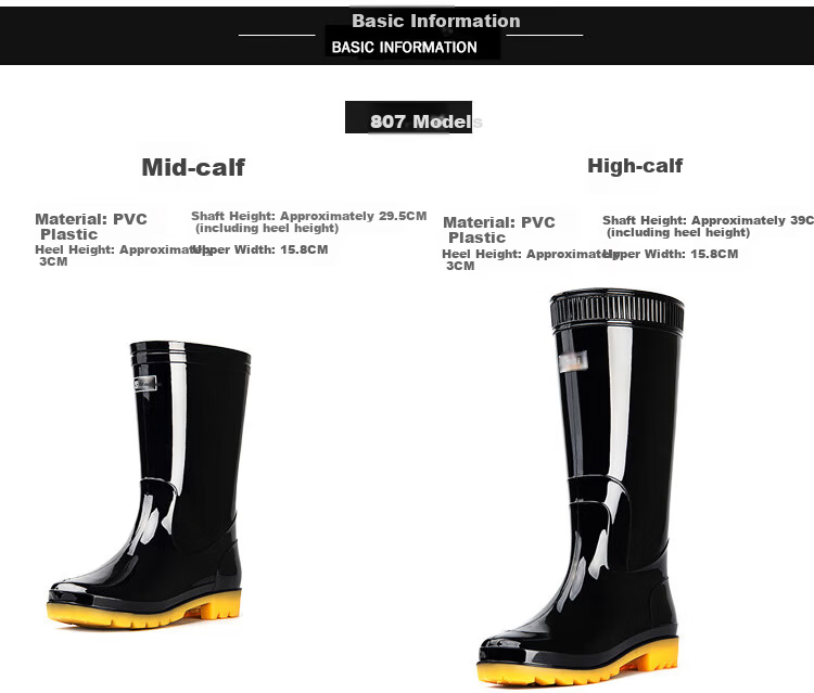Warrior Men's Mid-High Rain Boots, Rubber Shoes, Overshoes, Waterproof Shoes HXL07-B, Black High-Top, Size 41 6