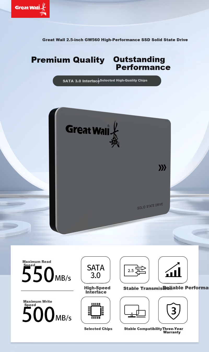 Great Wall 128GB SSD Solid State Drive SATA3.0 Interface 540MB/s Read Speed Desktop/Laptop Universal GW560 Series 1