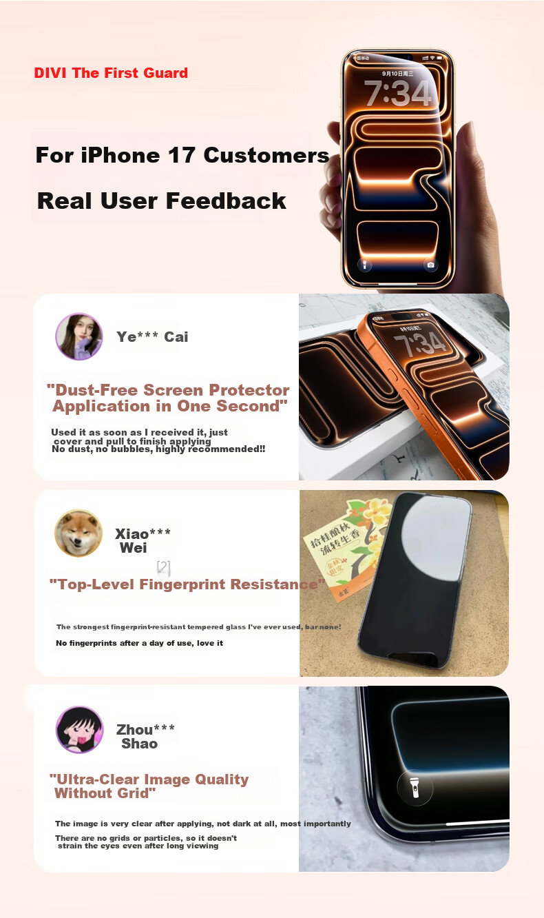 DIVI [No Black Edges, No Screen Obstruction] Compatible with Apple iPhone 16 Tempered Glass Screen Protector, Borderless, Anti-Fingerprint, Drop-Proof, Explosion-Proof, Dust-Free Warehouse Protection  5