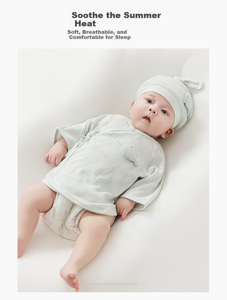 Guaiqi Bear Infant 3/4 Sleeve Tie-Closure Monk Suit Modal Half-Back Shirt Newborn Baby Delivery Room Seamless Summer Top 5