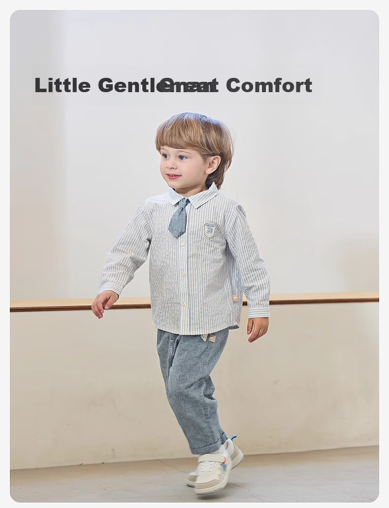 DAVE & BELLA Boys' Long Pants Set Children's Shirt and Pants Two-Piece Spring Outfit Baby Clothes 1