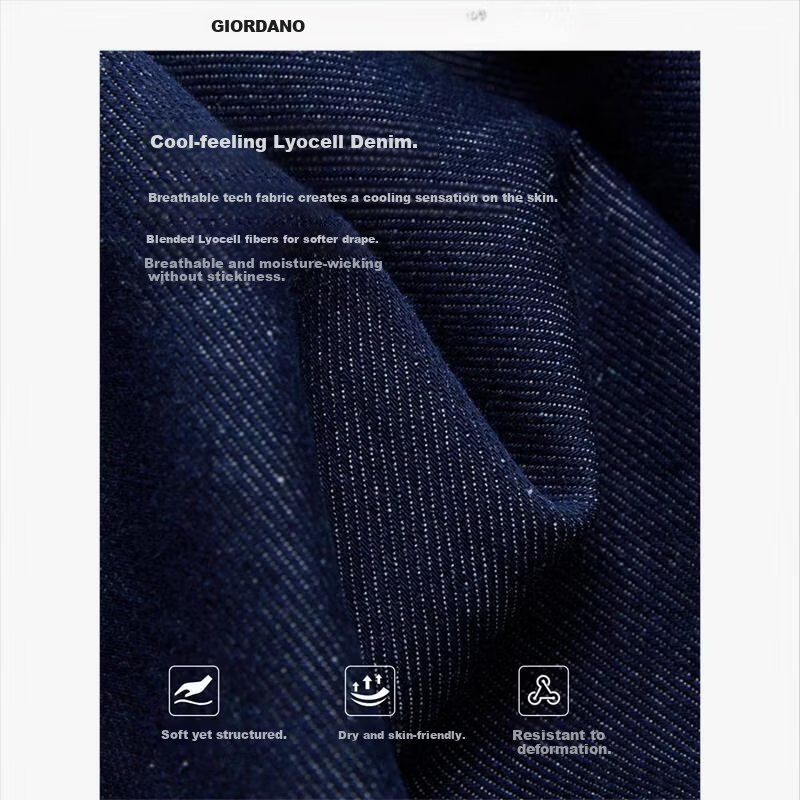Giordano Women's Pants 2026 Summer New Lyocell Cool Pleated Mid-Waist Wide-Leg Jeans 13416324