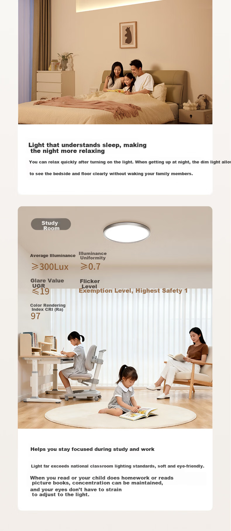 Lipro Eye-Protecting Ceiling Light, Full Spectrum, Whole House Simple Bedroom Lamp, Star Ring Ultra, Bright Moon Silver, 50W 10