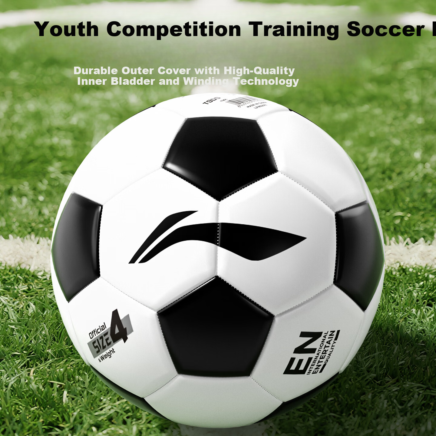 Li-Ning Football Size 4 Children's Standard Match Training Soccer Ball for Primary and Middle School Students Ages 3-12