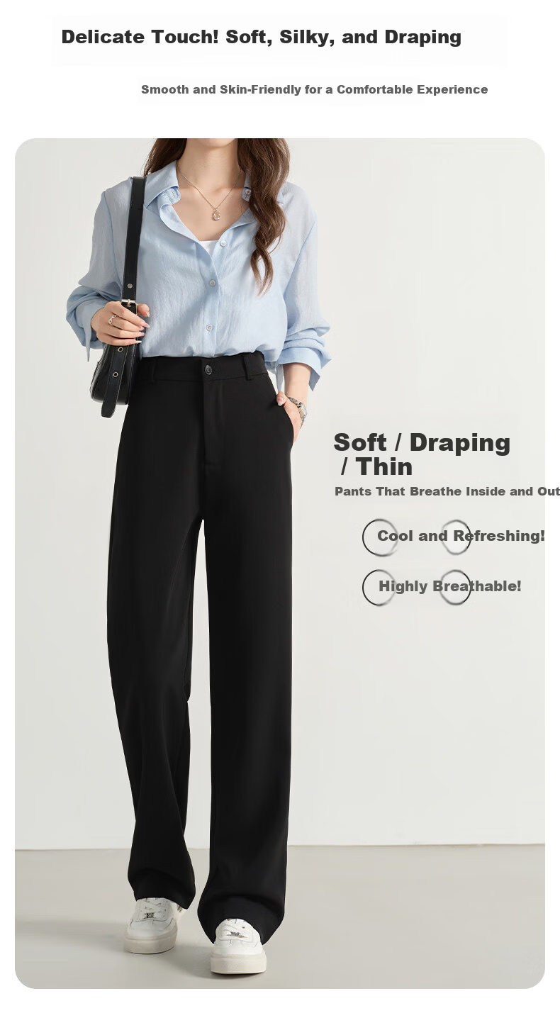 Langsha Women's Summer New Small Size Casual Suit Pants Formal Commuter Wide-Leg Slim High-Quality Trousers 11
