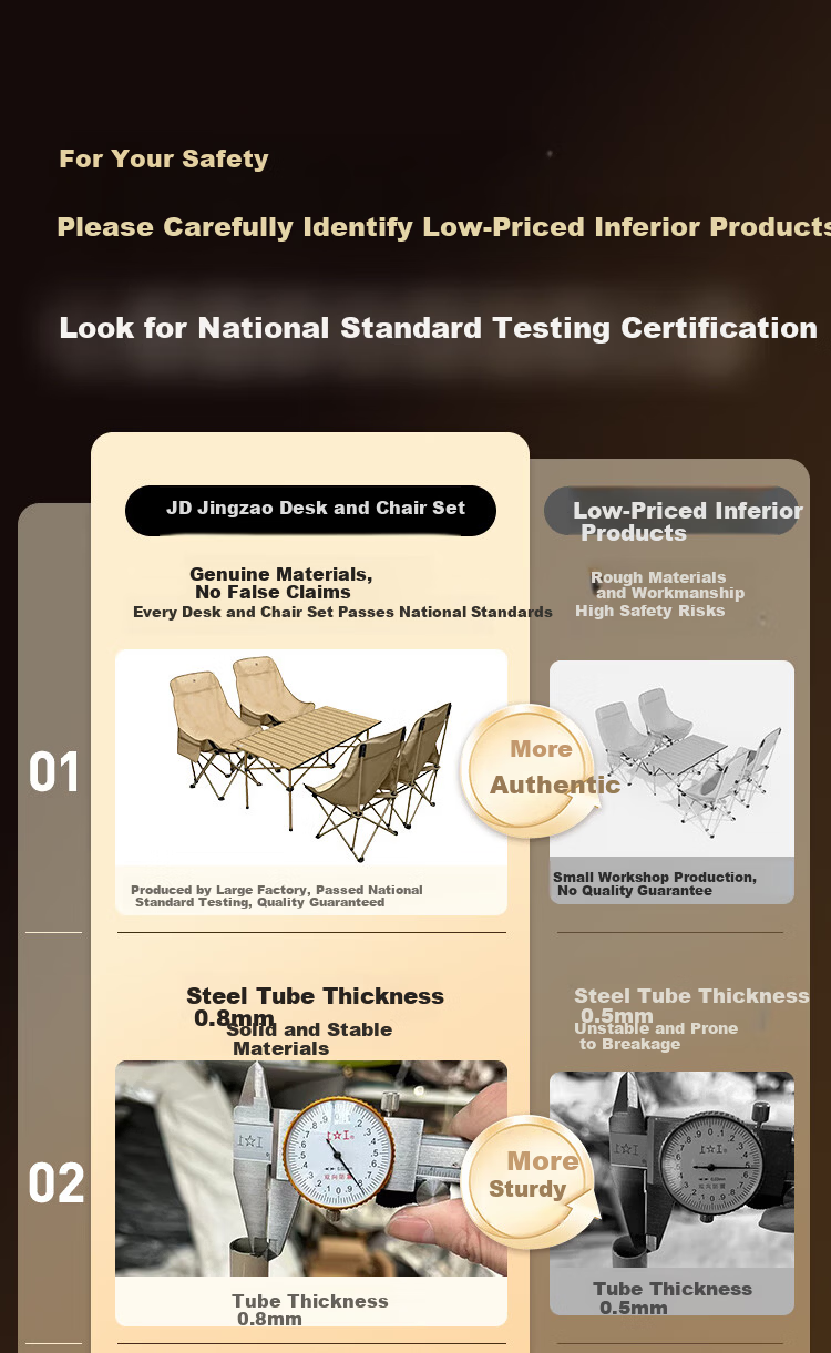 JD Jingzao Outdoor Folding Chair and Table Set 1 Table 4 Chairs Elevated Moon Chair Camping Picnic Furniture 1