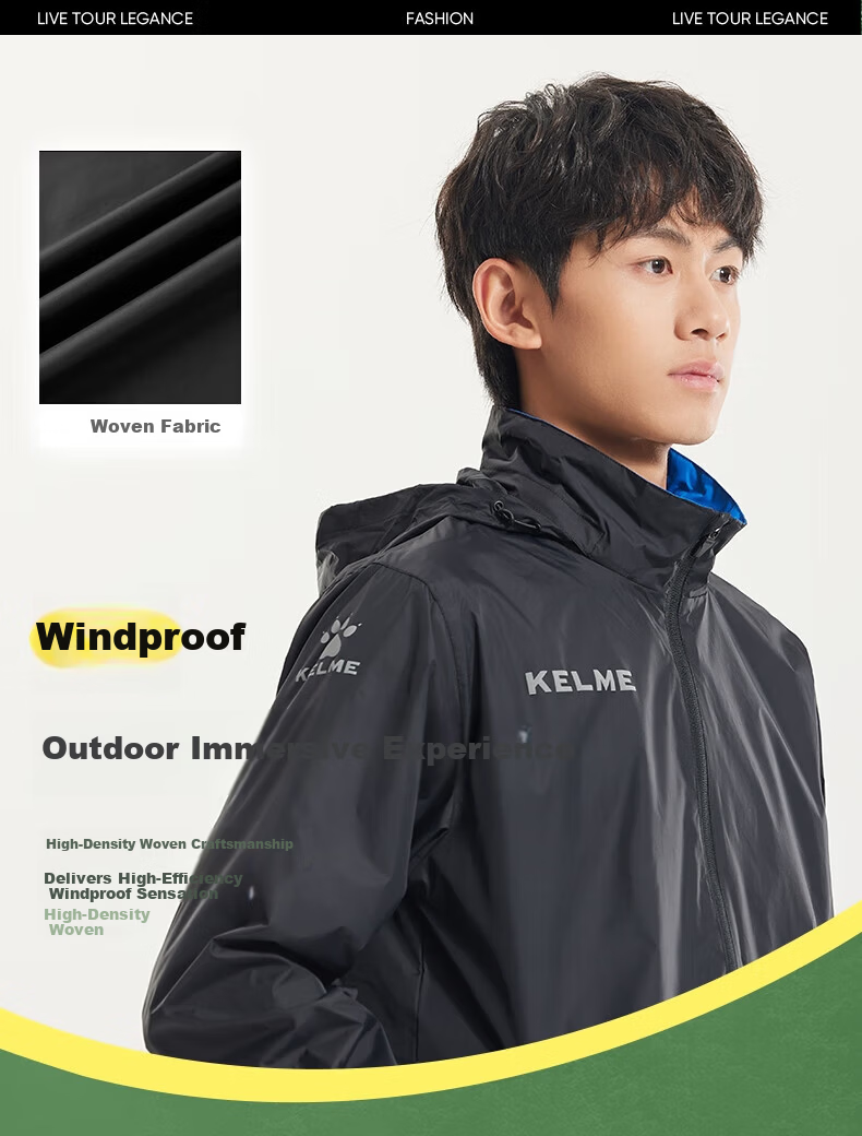 KELME Men's Sports Jacket Windbreaker Water-Repellent Windproof Hooded Football Training Jacket White 2XL 3
