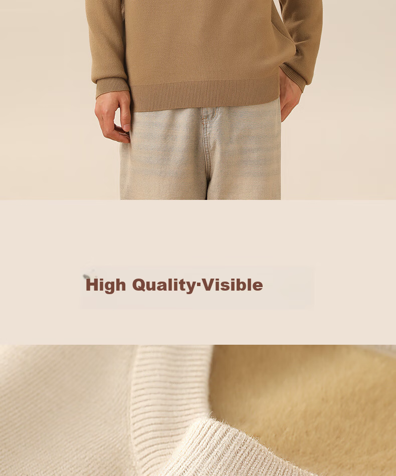 GENIOLAMODE Men's Fleece-Lined Thickened Winter Warm Comfortable Simple Crew Neck Knit Base Sweater 16