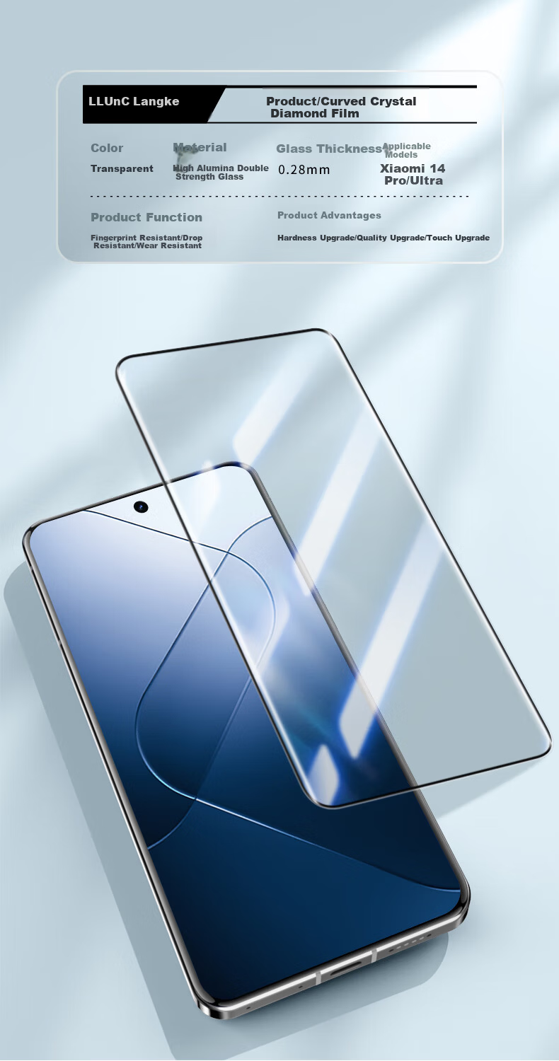 Langke [2-Pack] Tempered Glass Screen Protector for Xiaomi 14 Pro / Xiaomi 14 Ultra, Full-Coverage Curved Screen, Ultra-Thin, High-Definition, Anti-Fingerprint, Drop-Resistant, Scratch-Resistant Phone 2