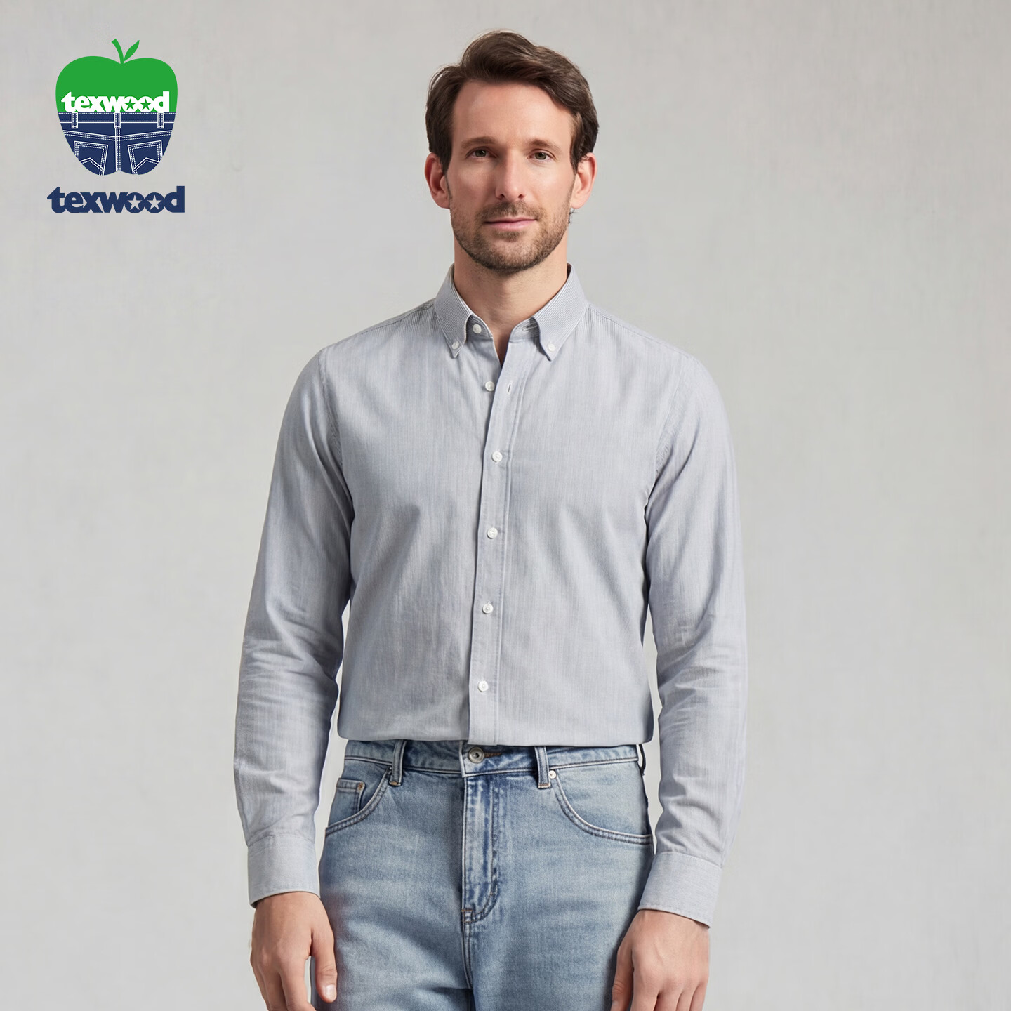 Texwood Standard Shoulder Men's Summer Long Sleeve Cotton Shirt Blue S