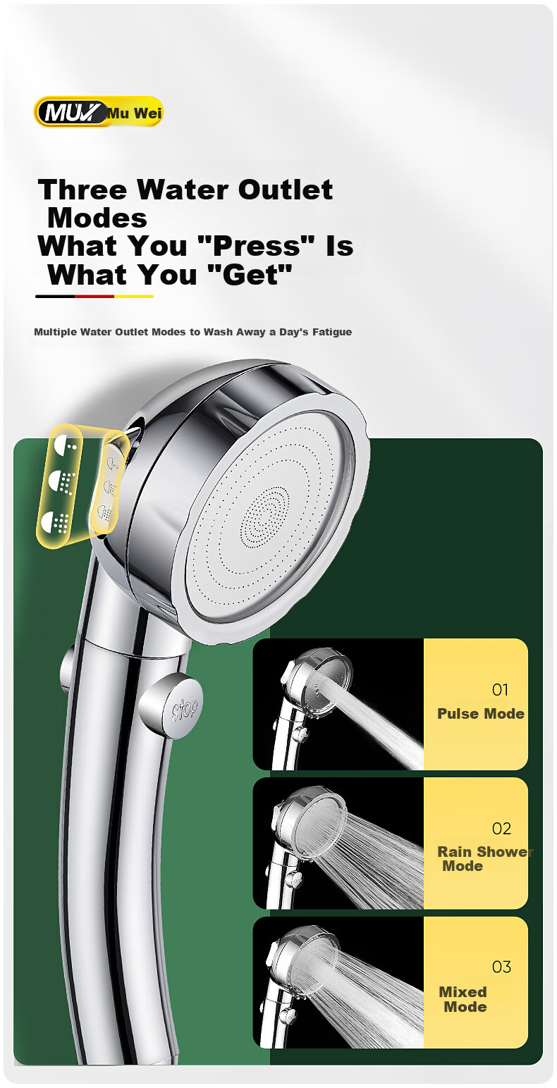 Muvi High Pressure Shower Head Handheld Single Nozzle Universal Bathroom Shower Sprayer 11