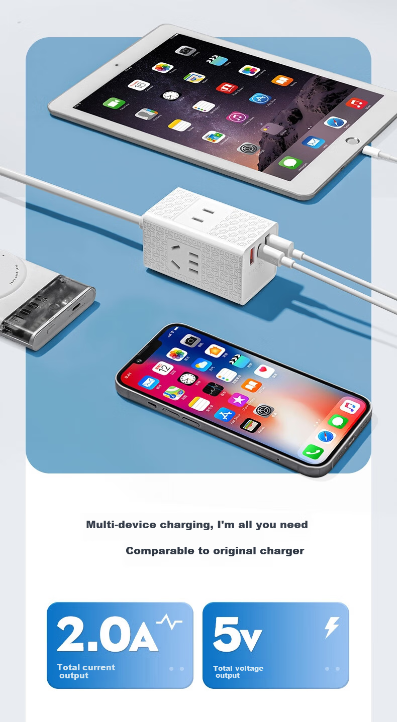 Sushiermo 2-Prong Plug 2-Socket Power Strip, 3 Outlets 2U1C 1.5m Multifunctional Travel Power Strip for Japan/Thailand/Philippines Two-Prong Extension Cord 15