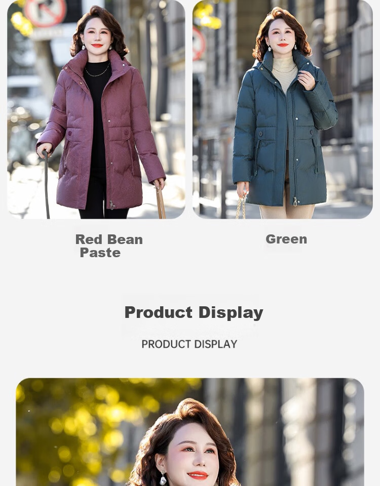 SNOWFLYING Women's Down Jacket 2025 Mid-Length Loose Warm Coat for Moms, Bean Paste Color, Size L 11