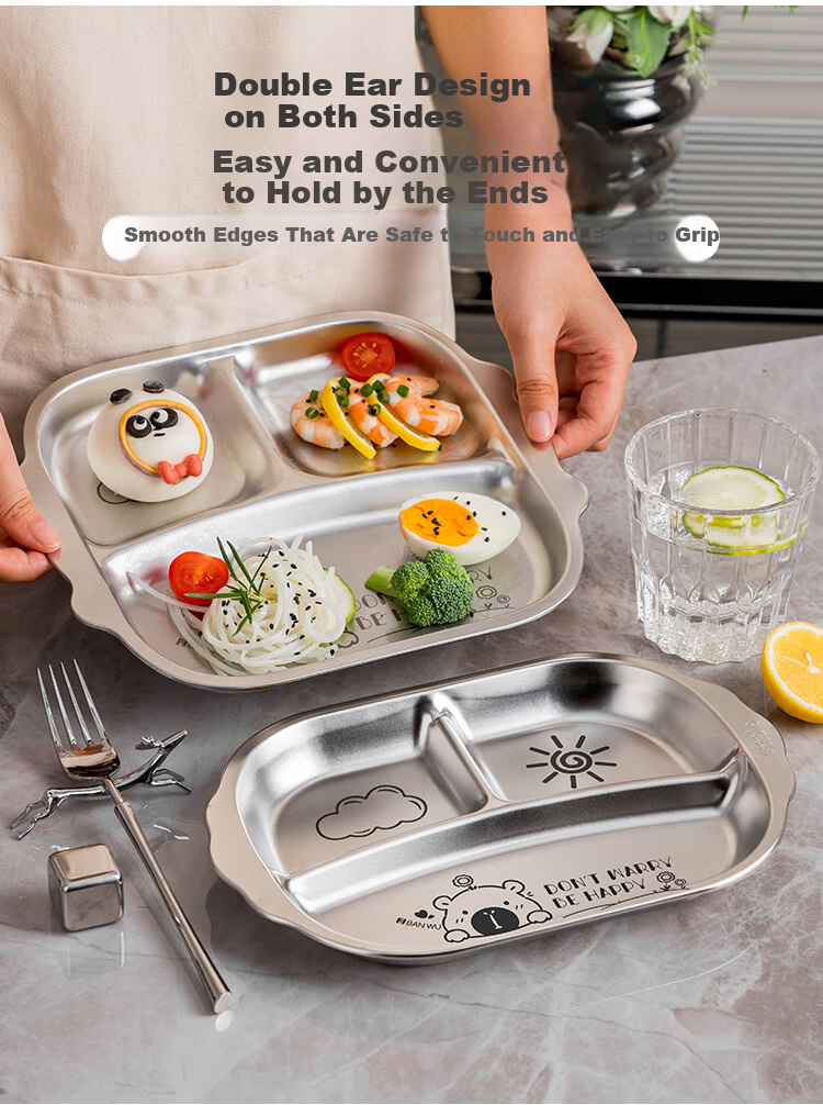 Banwu Life 304 Stainless Steel Meal Divider Plate Weight Loss 211 Compartment Plate Adult Portion Control Plate Food Divider Tray 11