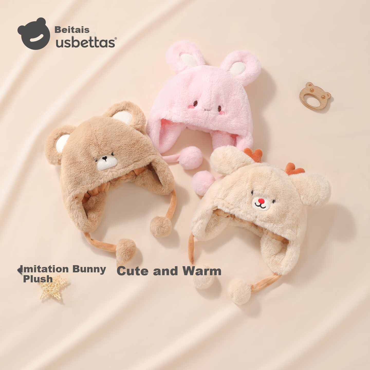 Beitais Baby Hat Autumn Winter Thickened Fleece Ear Protection Windproof Warm Kids Hat Unisex Children's Stylish Cap