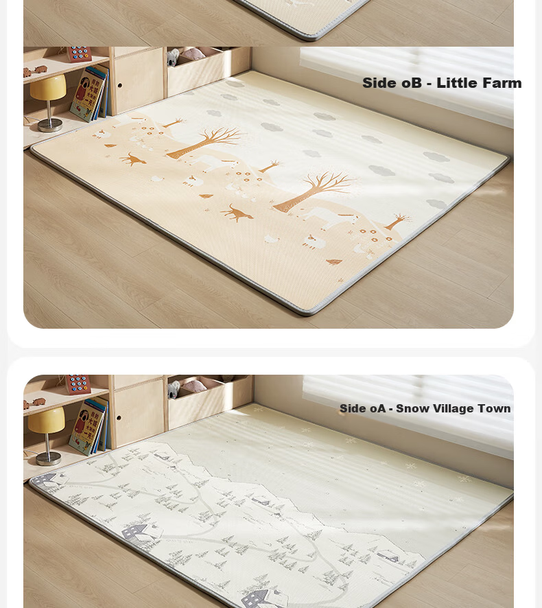 OUYUN Baby Crawling Mat Thickened Children's Crawling Mat iXPE Integrated Floor Mat Snow Village + Bear 2×1.8m 32