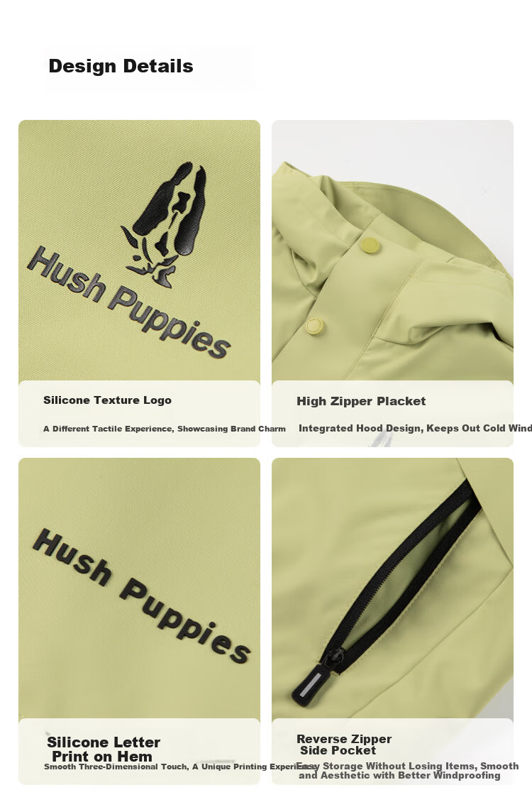 Hush Puppies Kids Three-Proof Jacket Spring and Autumn Outdoor Windbreaker Boys Windproof Coat White Sand Silver 150 7