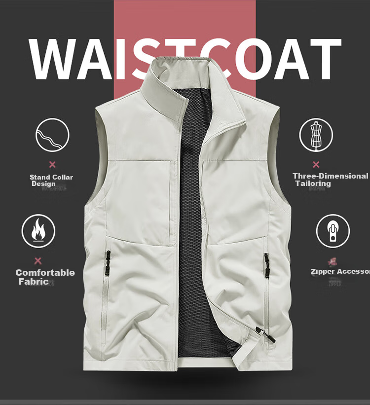JEEP SPIRIT Men's Outdoor Casual Quick-Dry Vest Breathable Simple Stand Collar Photography Jacket Black L 2
