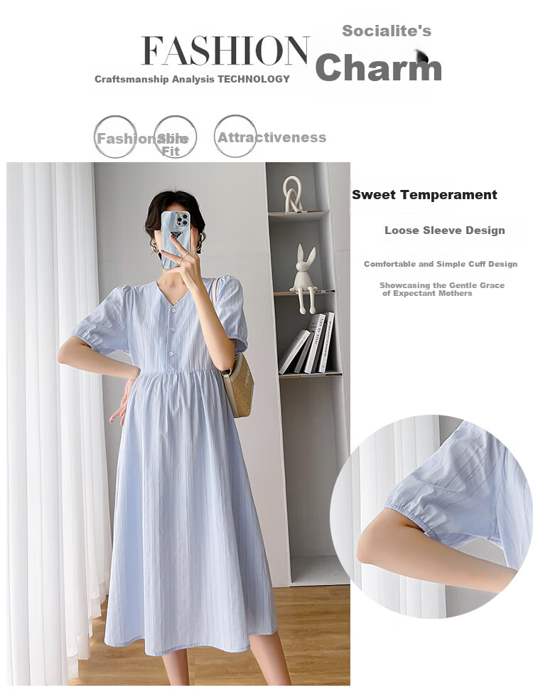 JOYNCLEON Maternity Summer Loose Dress Long Dress Petite Maternity Thin Nursing Blue XXL Jly156270 1