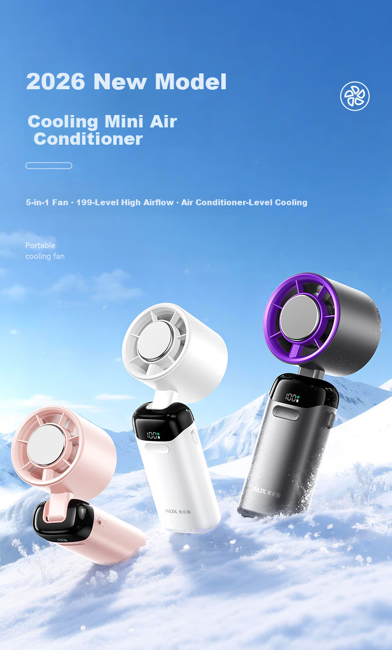 AUX Handheld Mini Fan Semiconductor Air Conditioner Cooling Portable Foldable Desktop USB Electric Fan Ice Compress Silent Long Battery Life Outdoor Student Cooling Gadget 4