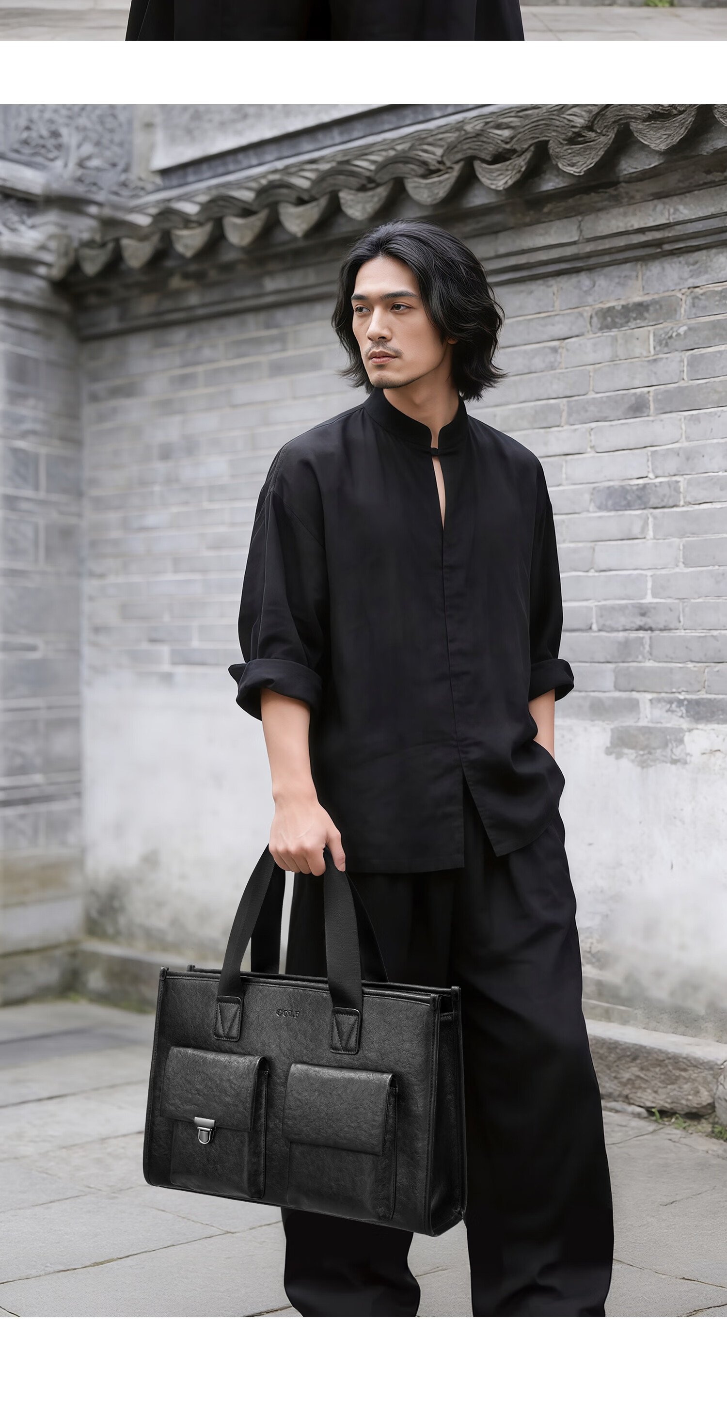 GOLF Business Briefcase Men's Handbag 14-inch Laptop Bag Multi-pocket Unisex Vintage Wrinkled Tote Bag 9