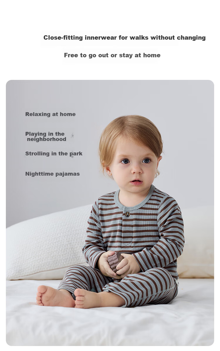 Babylove Baby Romper Spring and Autumn Striped Homewear Crawling Suit Sleepwear Modal Warm Clothing 6
