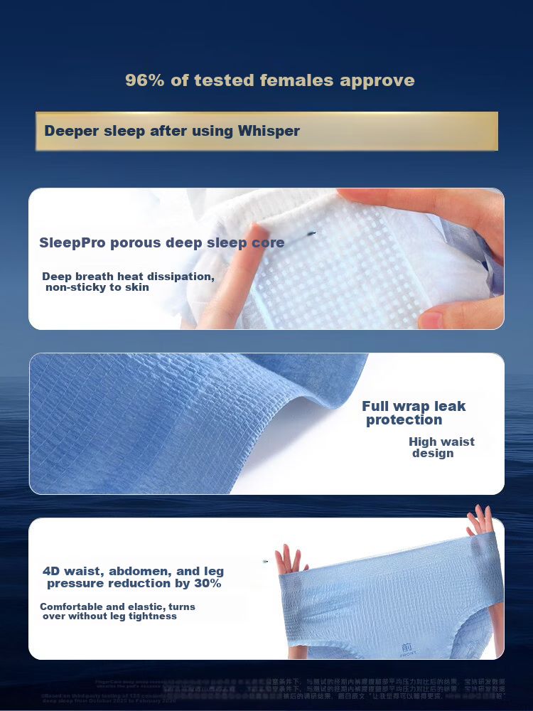 Whisper [New Heavy-Duty Product] Pressure-Relief Deep Sleep Pants XL Plus Size 5-Pack Nighttime Sanitary Napkins Menstrual Pads Self-Operated 3