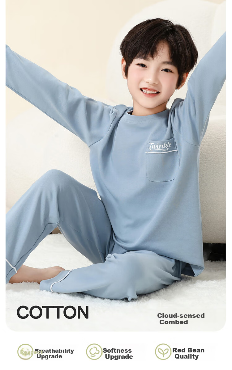 Hodo Kids 2025 New Boys' Pajamas Spring Summer Cotton Children's Homewear Set Pure Cotton for Boys and Older Children 1