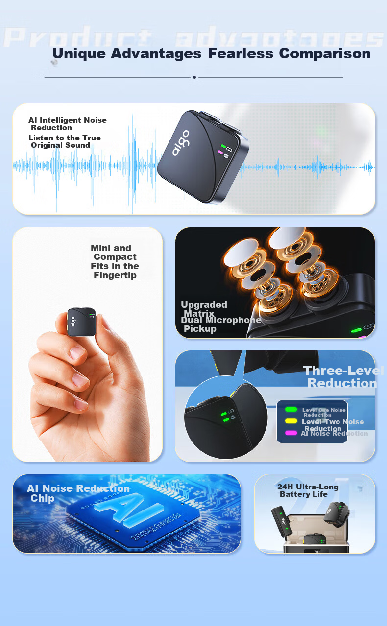Aigo S31 Wireless Lavalier Microphone Live Streaming Recording Outdoor Short Video Douyin K-Song Mic AI Noise Reduction Mini Mic Charging Case Version One-to-Two New Product 7