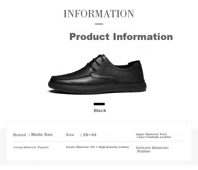 Mulinsen Men's Leather Business Casual Shoes Soft Sole Lightweight Lace-up Dress Shoes for Dad Black Size 44 3