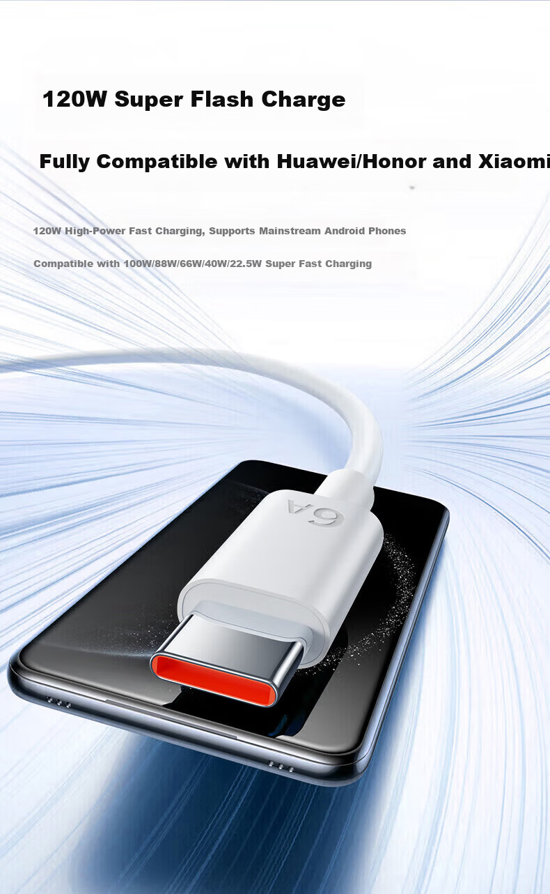 Stiger Type-C Dual-Head Data Cable 6A for Huawei Honor Super Fast Charging 120W/100W/88/66/Pura80 Ultra/Mate70 Xiaomi Phone Tablet 2-Pack 4