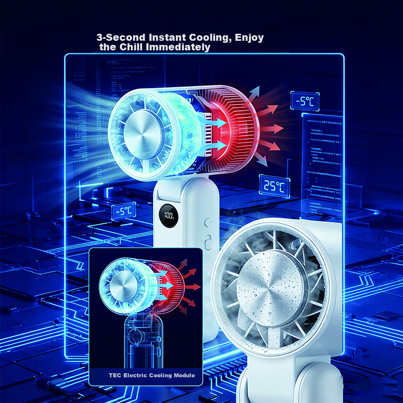 JD Original Small Folding Cooling Fan with Ice Pack, High-Speed Handheld Mini Fan for Dorm Desk Hanging Neck, Powerful Quiet Portable Compact USB Rechargeable