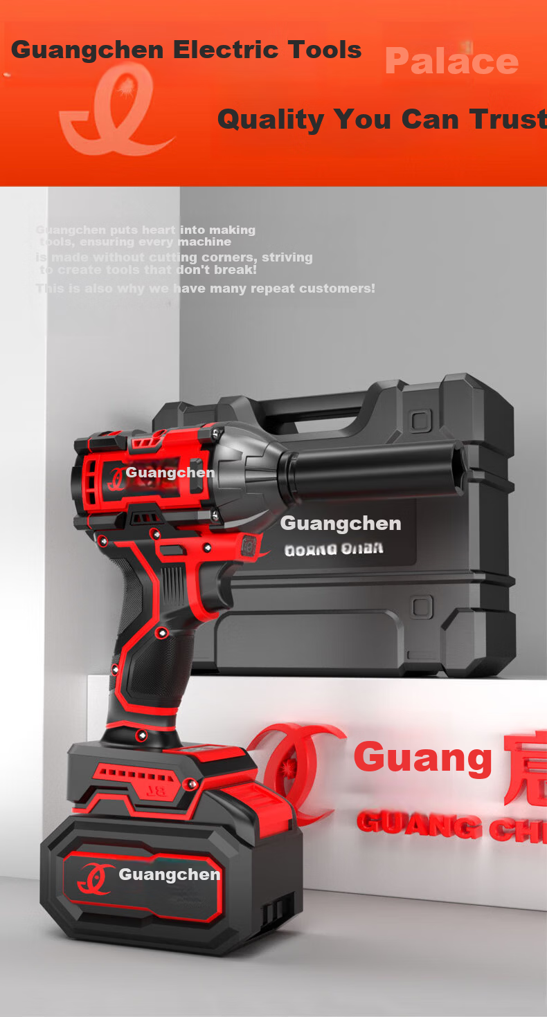 Guangchen Electric Wrench High Torque Impact Lithium Battery Wrench Air Impact Wrench Scaffold Foot Automotive Repair Socket Set Power Tools 6