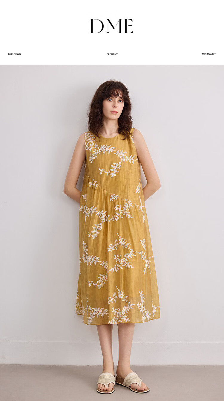 Demana [Lycra Breath Poem] Summer Vacation Style 3D Embroidered Sleeveless Patchwork Elegant Mid-Length Dress for Women 1