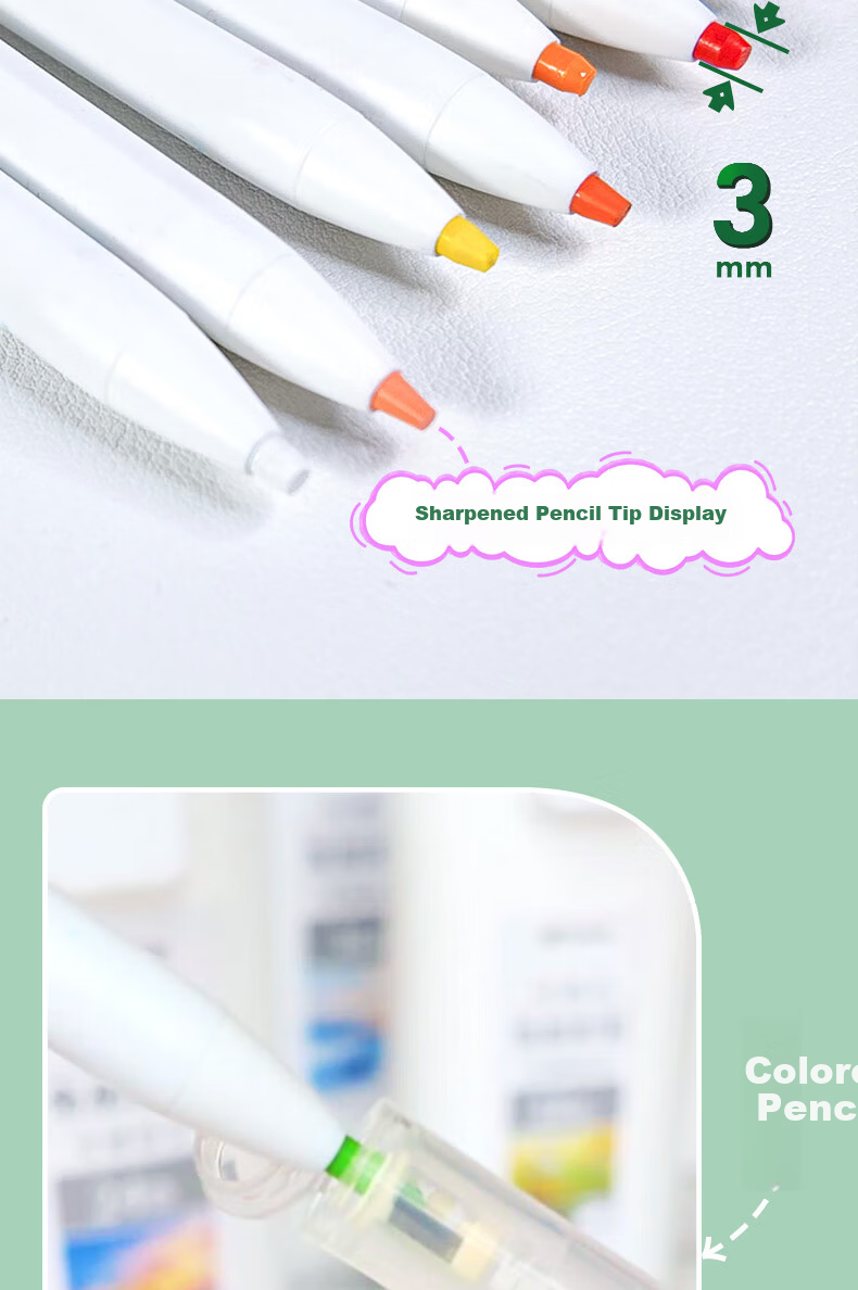Mingyu Click-Erase Oil-Based Colored Pencils 12 Colors Refillable Mechanical Pencils for Elementary Students Art Drawing Coloring Hand Drawing Pens Back to School Essential 3